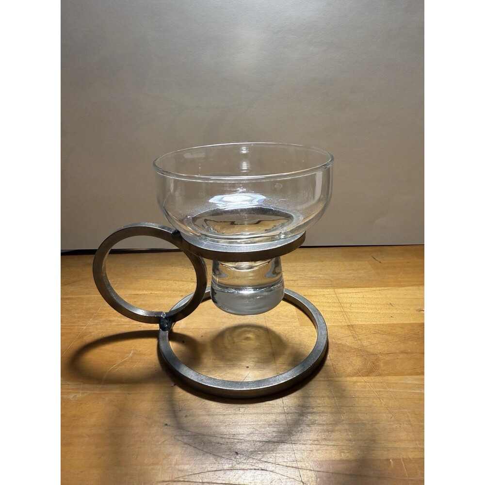 Danish Minimalist Candle Holder Iron & Glass 1960s